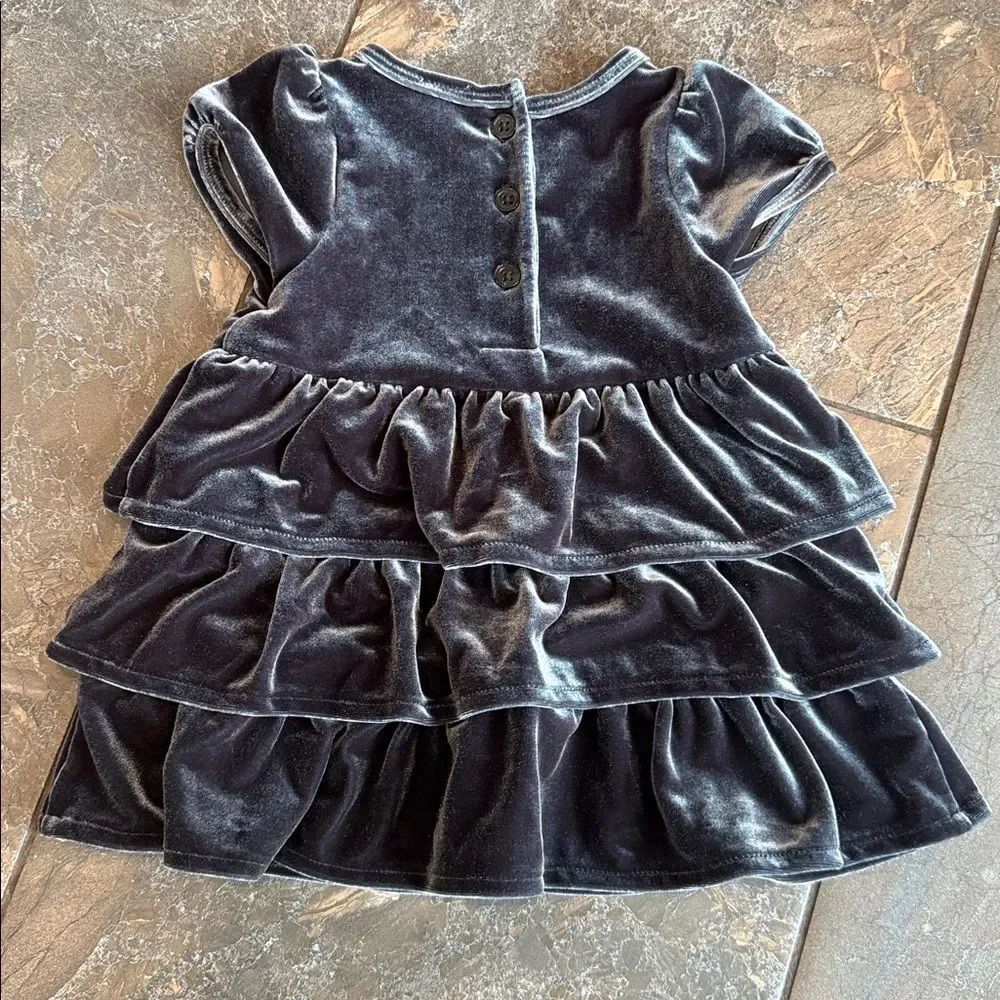 Nordstrom Baby Girls Black Velvet Tiered Holiday Dress with Flower Size 9 Month
